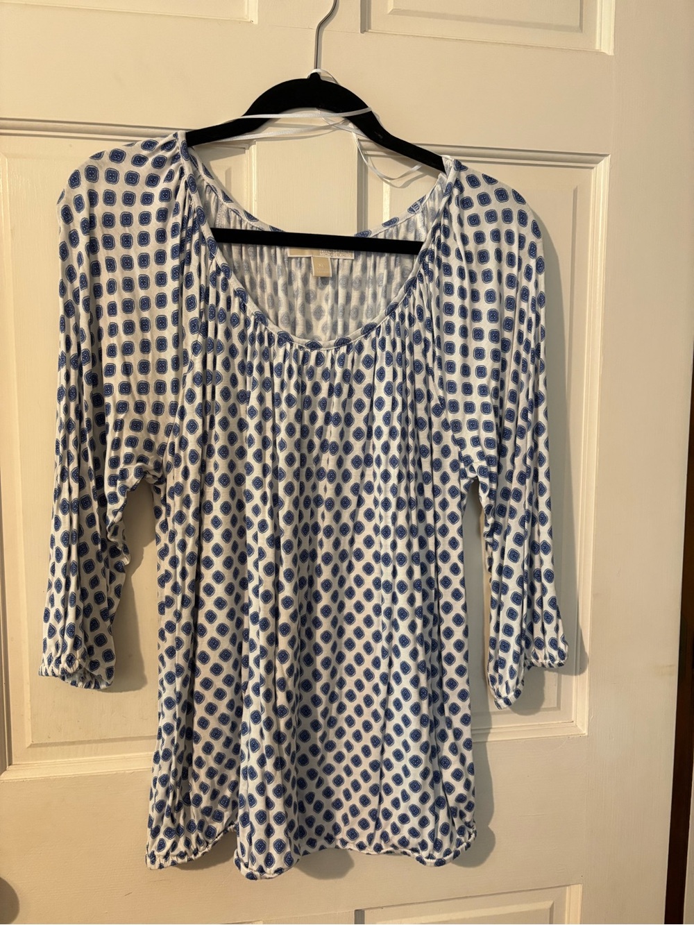 Michael Kors White Scoop Neck Top with Blue Dot Print